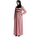 Casual collared abaya with lacework- Baby Pink Casual collared abaya with lacework- Baby Pink